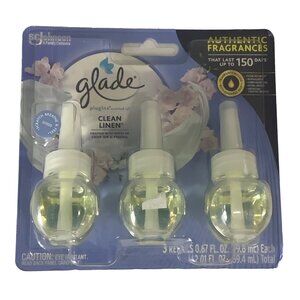 Glade PlugIns Clean Linen Scented Oil Refills 0.67‎ Fl. Oz Each 3 Pack NEW